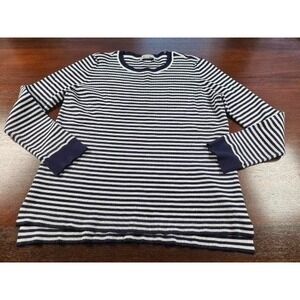 Michael Kors Women's XL Navy Blue White Striped Ribbed Long Sweater